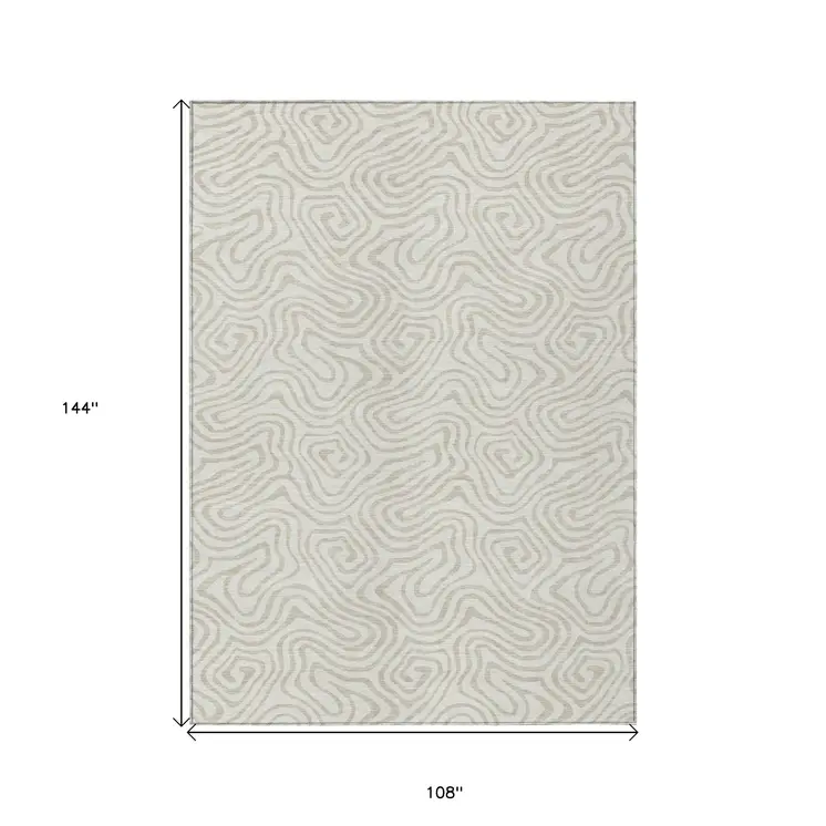 9' X 12' Ivory And Beige Abstract Washable Indoor Outdoor Area Rug