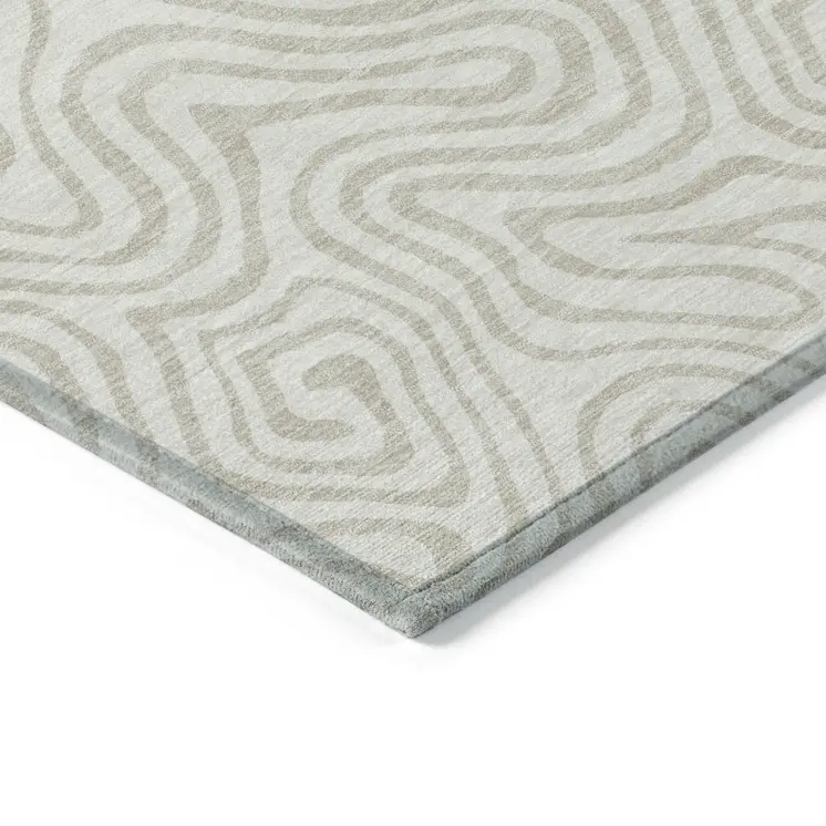 9' X 12' Ivory And Beige Abstract Washable Indoor Outdoor Area Rug