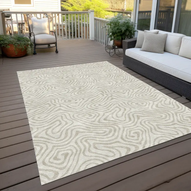 10' X 14' Ivory And Beige Abstract Washable Indoor Outdoor Area Rug