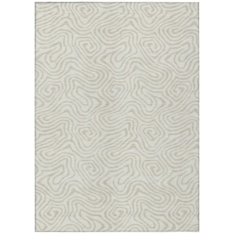 10' X 14' Ivory And Beige Abstract Washable Indoor Outdoor Area Rug