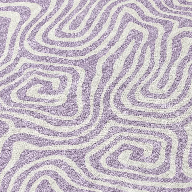 8' Lavender And Ivory Round Abstract Washable Indoor Outdoor Area Rug