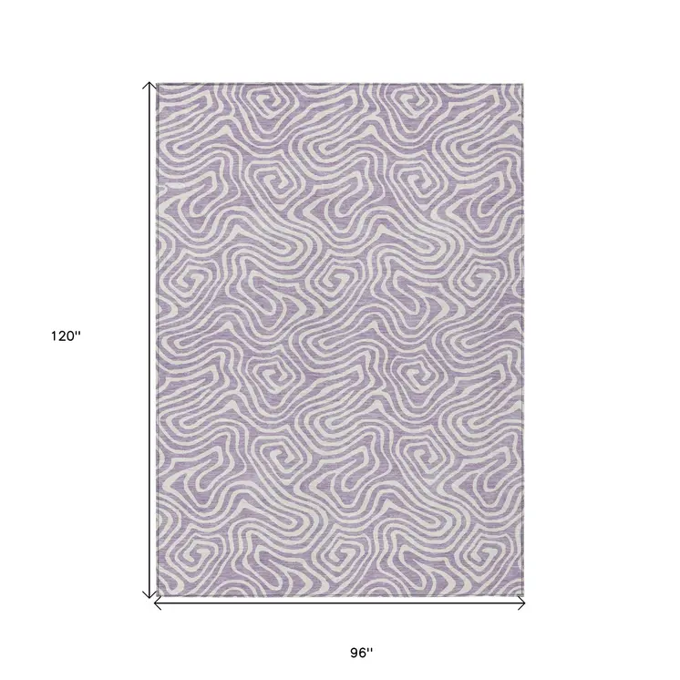 8' X 10' Lavender And Ivory Abstract Washable Indoor Outdoor Area Rug