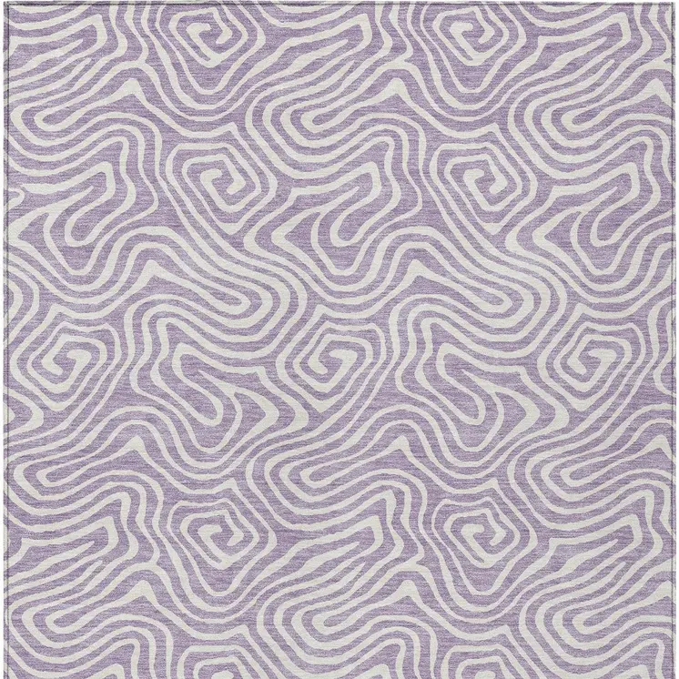 10' X 14' Lavender And Ivory Abstract Washable Indoor Outdoor Area Rug