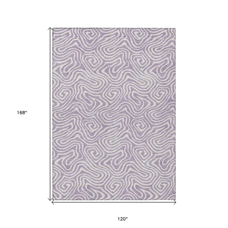 10' X 14' Lavender And Ivory Abstract Washable Indoor Outdoor Area Rug