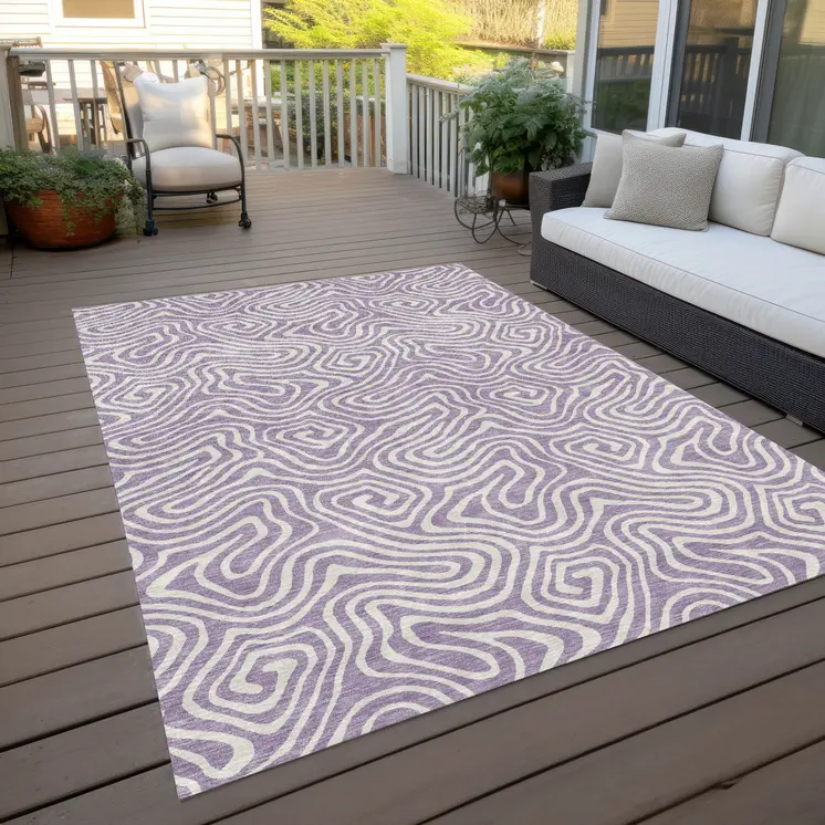 10' X 14' Lavender And Ivory Abstract Washable Indoor Outdoor Area Rug