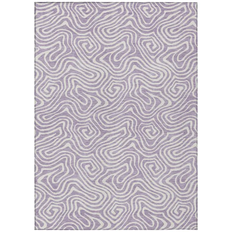 10' X 14' Lavender And Ivory Abstract Washable Indoor Outdoor Area Rug