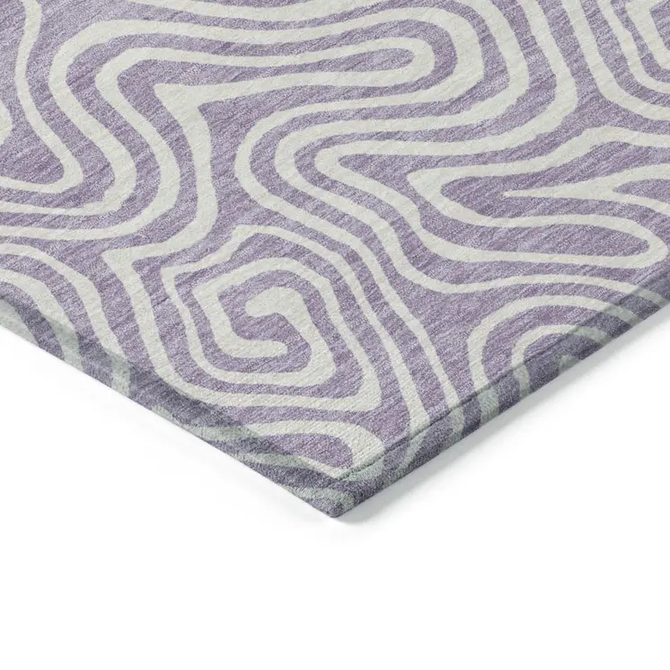 10' X 14' Lavender And Ivory Abstract Washable Indoor Outdoor Area Rug