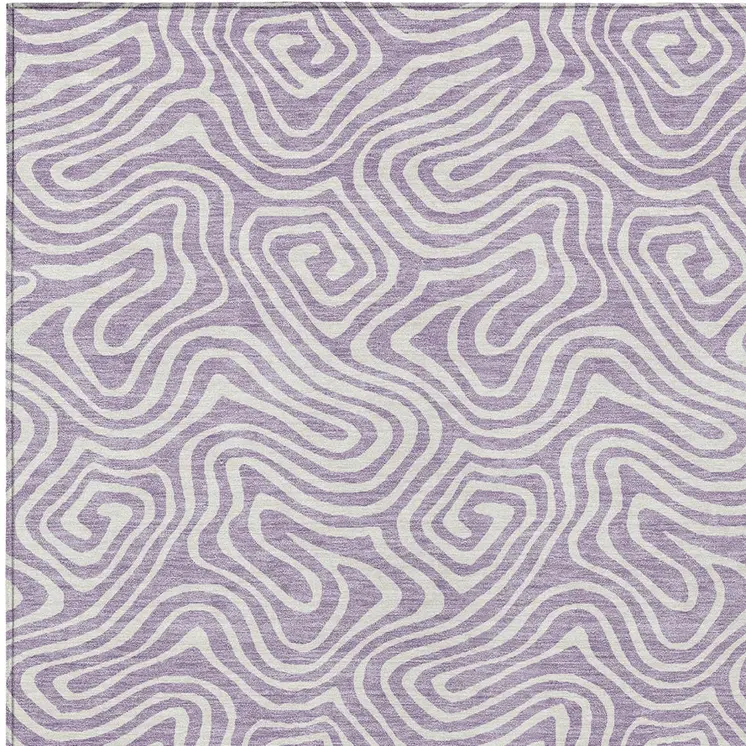 10' X 14' Lavender And Ivory Abstract Washable Indoor Outdoor Area Rug