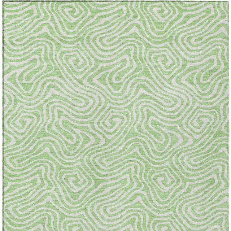 3' X 5' Mint Green And Ivory Abstract Washable Indoor Outdoor Area Rug