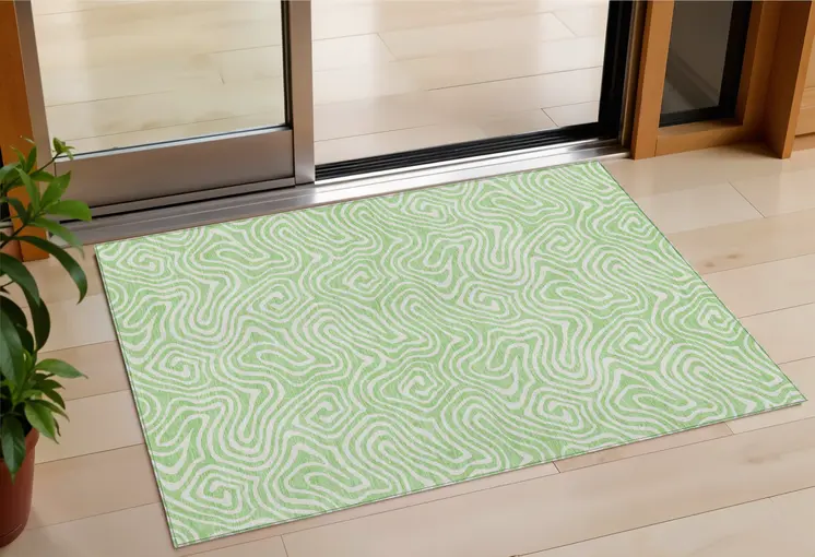 3' X 5' Mint Green And Ivory Abstract Washable Indoor Outdoor Area Rug