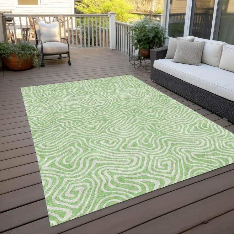 3' X 5' Mint Green And Ivory Abstract Washable Indoor Outdoor Area Rug