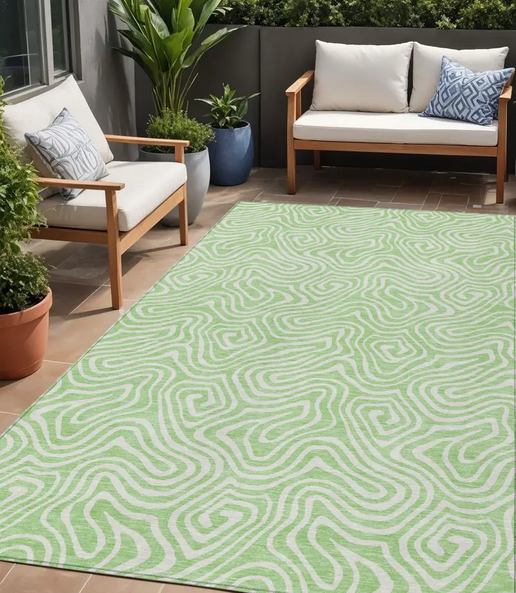 5' X 8' Mint Green And Ivory Abstract Washable Indoor Outdoor Area Rug