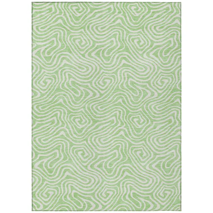 5' X 8' Mint Green And Ivory Abstract Washable Indoor Outdoor Area Rug