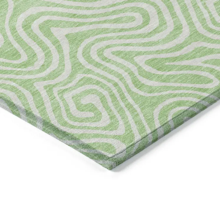 5' X 8' Mint Green And Ivory Abstract Washable Indoor Outdoor Area Rug