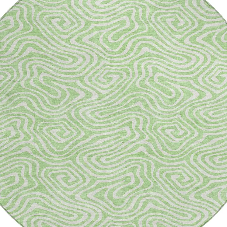 8' Mint Green And Ivory Round Abstract Washable Indoor Outdoor Area Rug