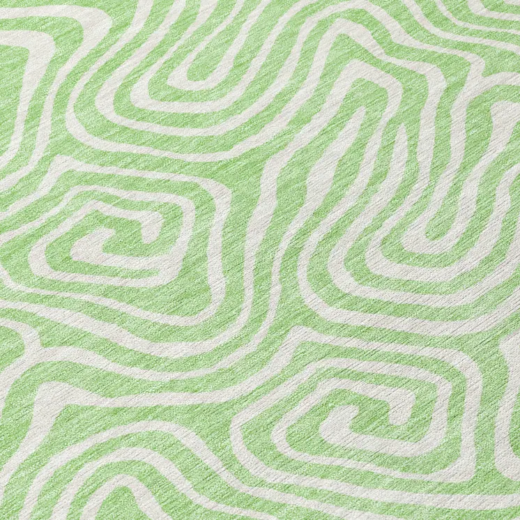 8' Mint Green And Ivory Round Abstract Washable Indoor Outdoor Area Rug