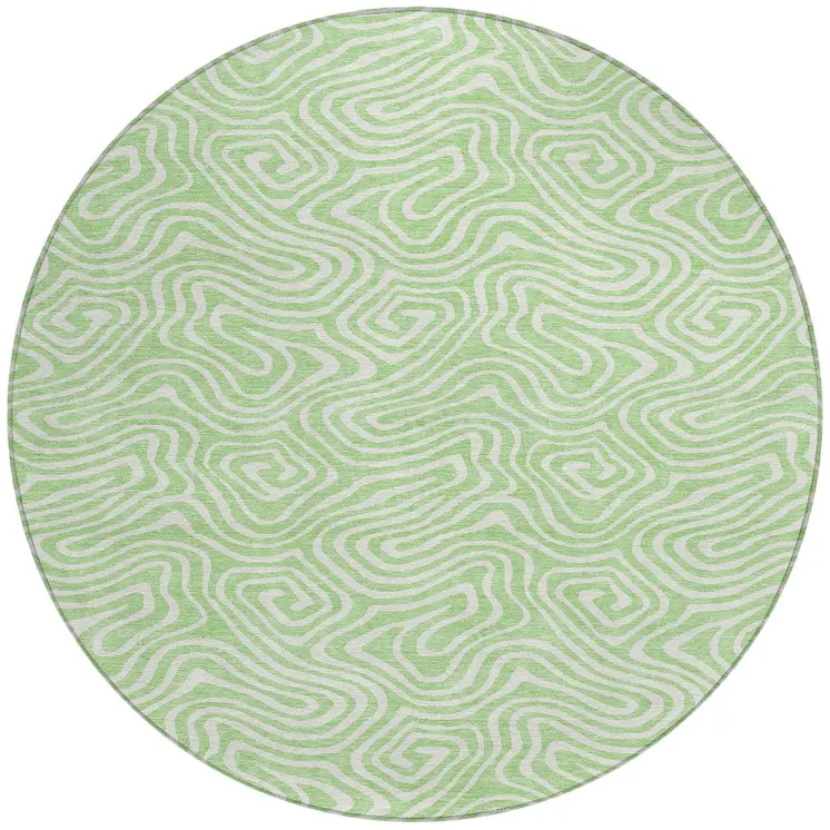 8' Mint Green And Ivory Round Abstract Washable Indoor Outdoor Area Rug