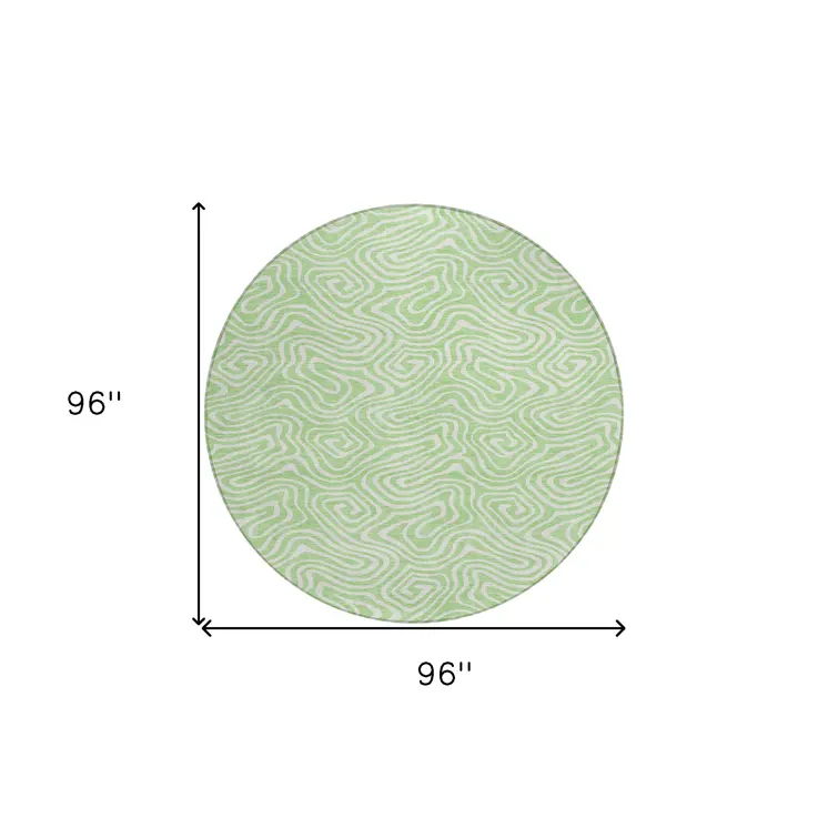 8' Mint Green And Ivory Round Abstract Washable Indoor Outdoor Area Rug