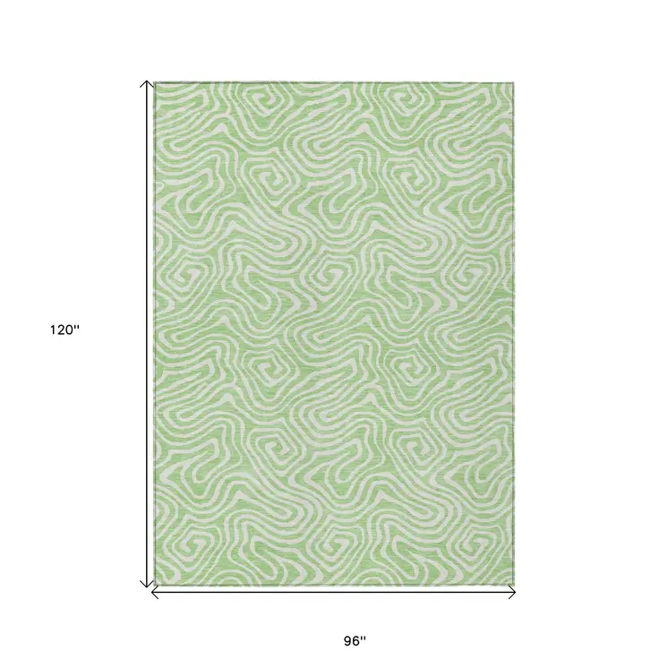 8' X 10' Mint Green And Ivory Abstract Washable Indoor Outdoor Area Rug