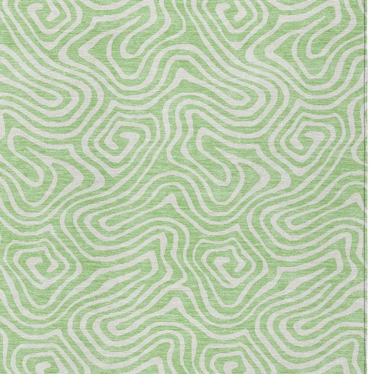 8' X 10' Mint Green And Ivory Abstract Washable Indoor Outdoor Area Rug