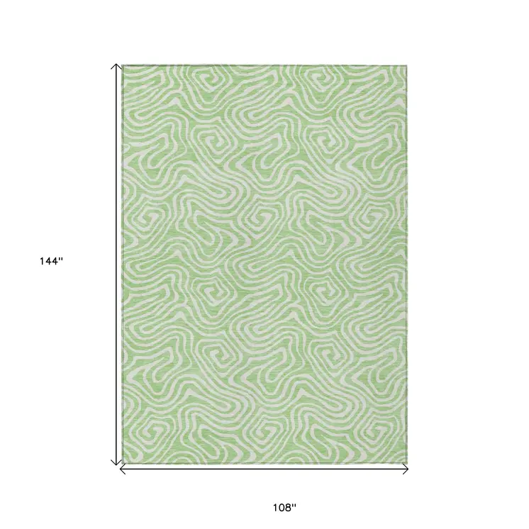 9' X 12' Mint Green And Ivory Abstract Washable Indoor Outdoor Area Rug