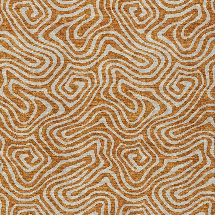 5' X 8' Copper And Beige Abstract Washable Indoor Outdoor Area Rug
