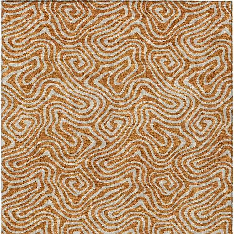 9' X 12' Copper And Beige Abstract Washable Indoor Outdoor Area Rug