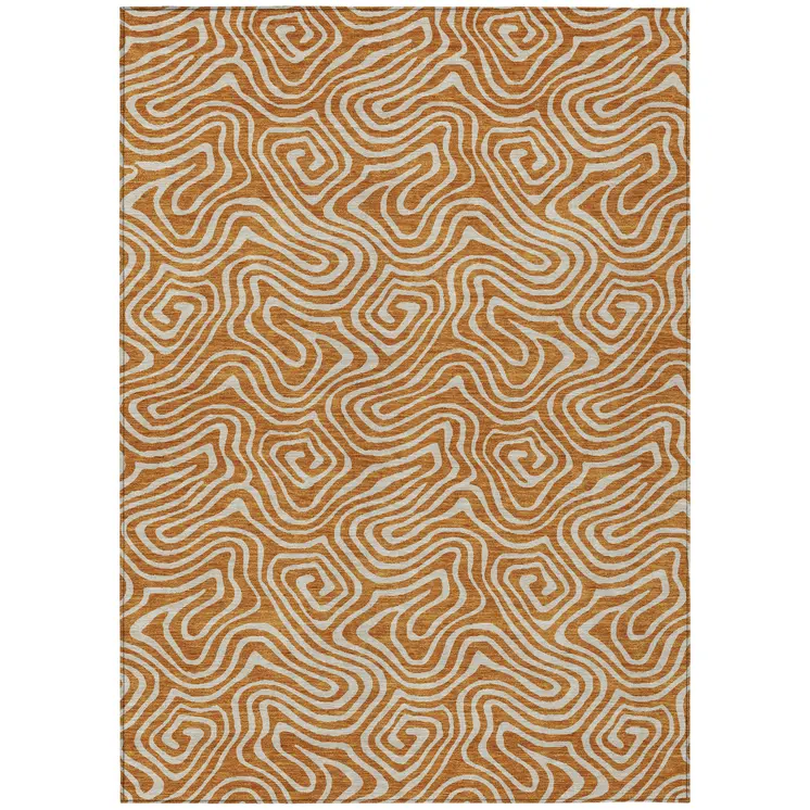 9' X 12' Copper And Beige Abstract Washable Indoor Outdoor Area Rug