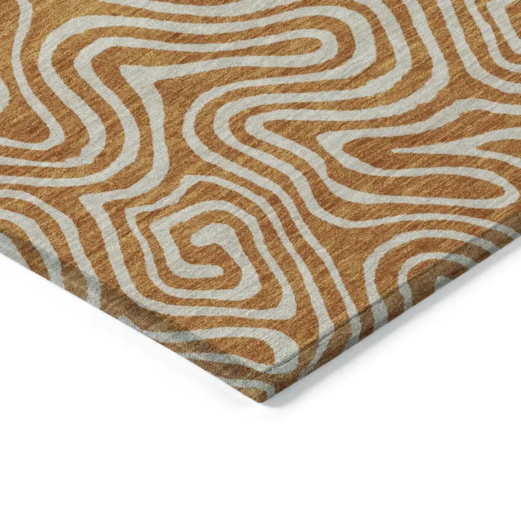 9' X 12' Copper And Beige Abstract Washable Indoor Outdoor Area Rug