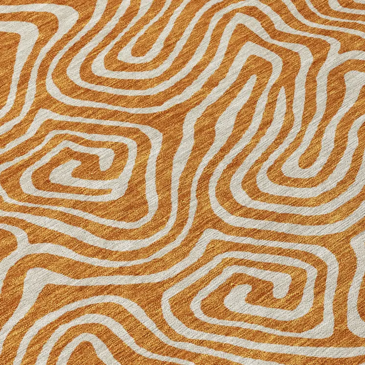 9' X 12' Copper And Beige Abstract Washable Indoor Outdoor Area Rug