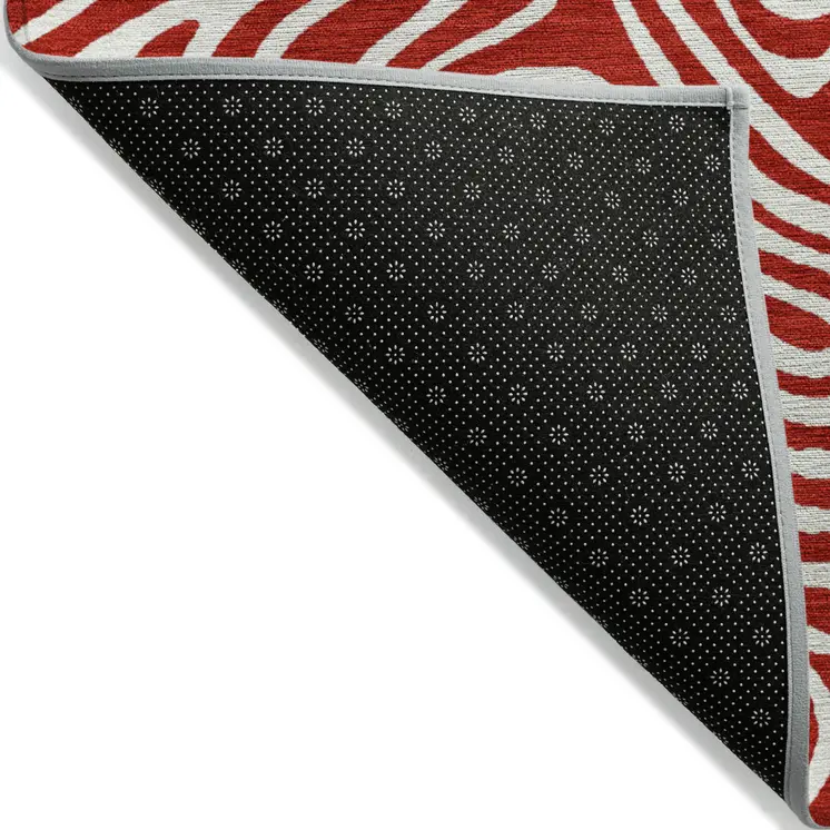 5' X 8' Red And Ivory Abstract Washable Indoor Outdoor Area Rug