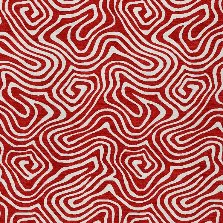 8' X 10' Red And Ivory Abstract Washable Indoor Outdoor Area Rug