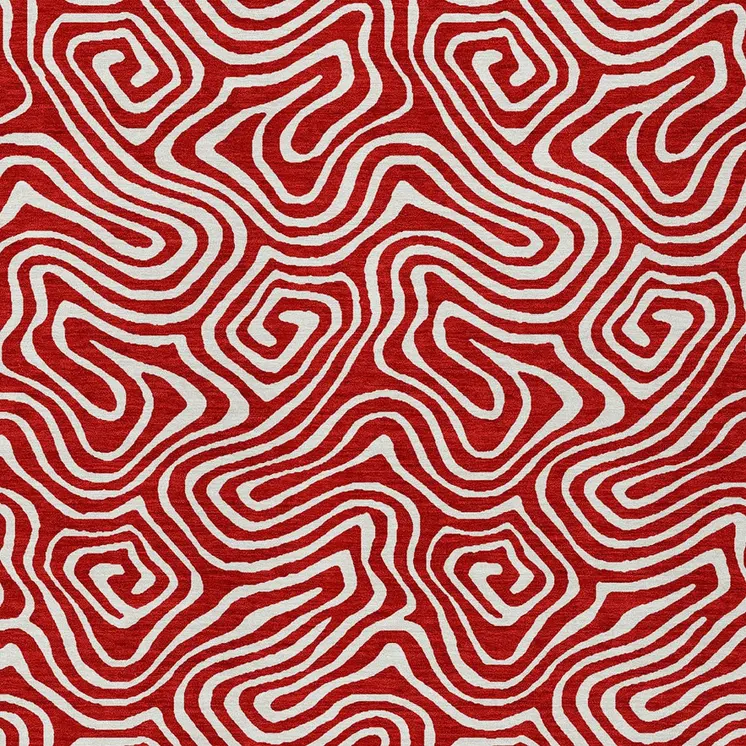 9' X 12' Red And Ivory Abstract Washable Indoor Outdoor Area Rug