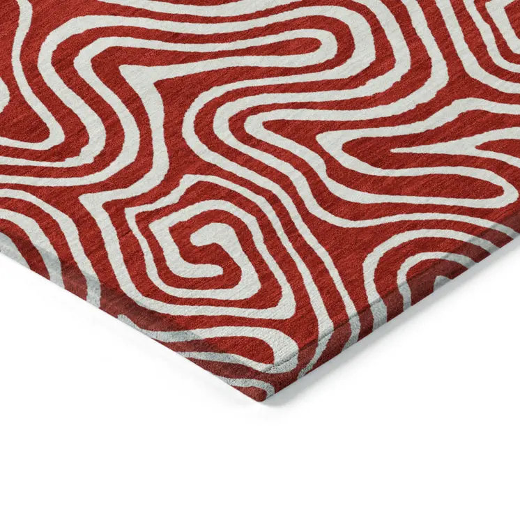 10' X 14' Red And Ivory Abstract Washable Indoor Outdoor Area Rug