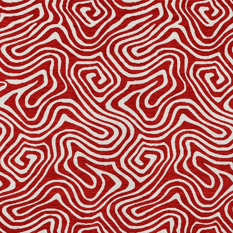 10' X 14' Red And Ivory Abstract Washable Indoor Outdoor Area Rug
