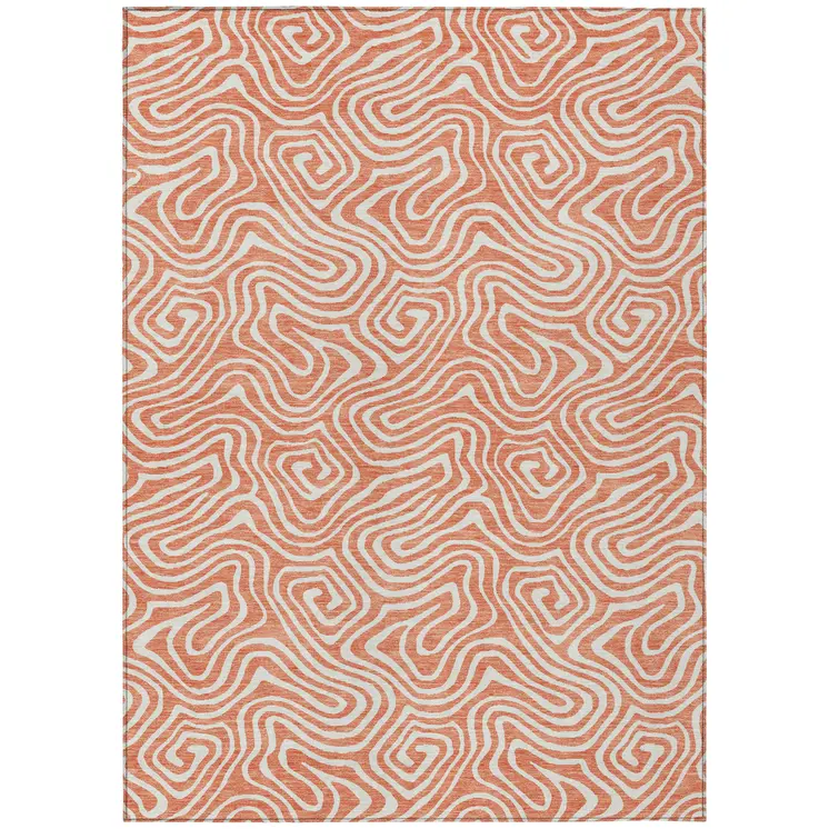 3' X 5' Salmon And Ivory Abstract Washable Indoor Outdoor Area Rug