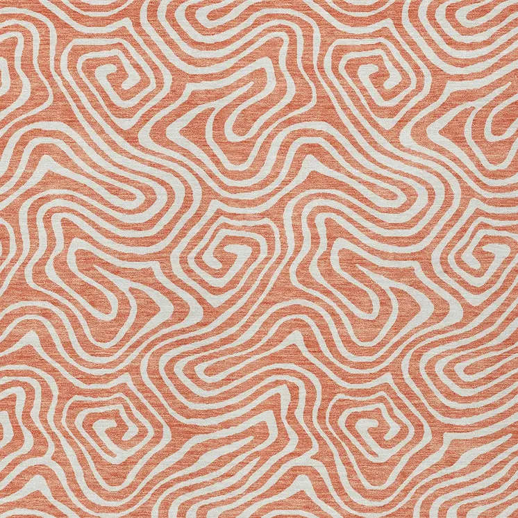 3' X 5' Salmon And Ivory Abstract Washable Indoor Outdoor Area Rug
