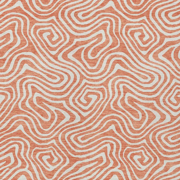 5' X 8' Salmon And Ivory Abstract Washable Indoor Outdoor Area Rug