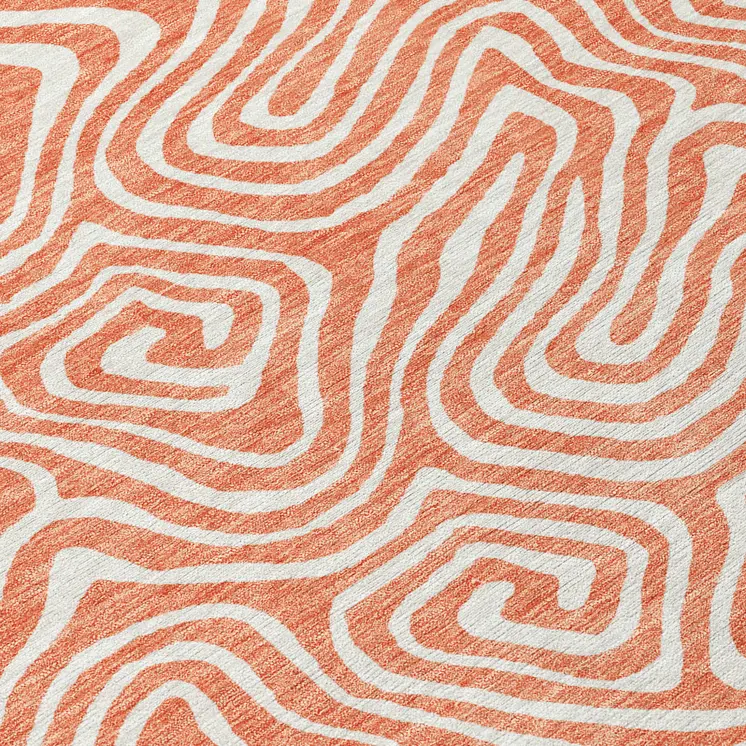 5' X 8' Salmon And Ivory Abstract Washable Indoor Outdoor Area Rug
