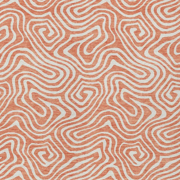 8' X 10' Salmon And Ivory Abstract Washable Indoor Outdoor Area Rug