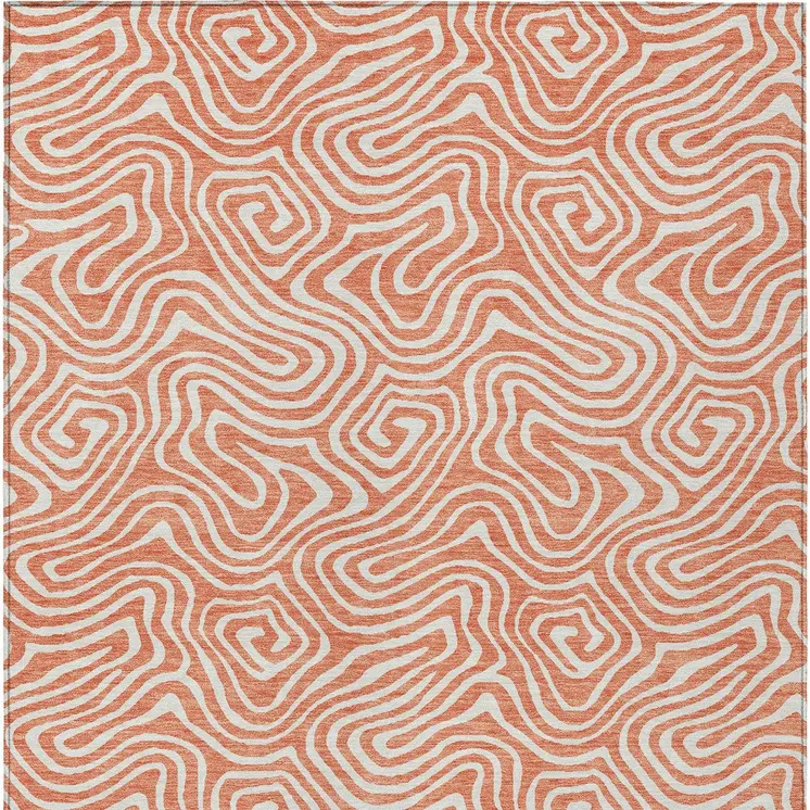 9' X 12' Salmon And Ivory Abstract Washable Indoor Outdoor Area Rug