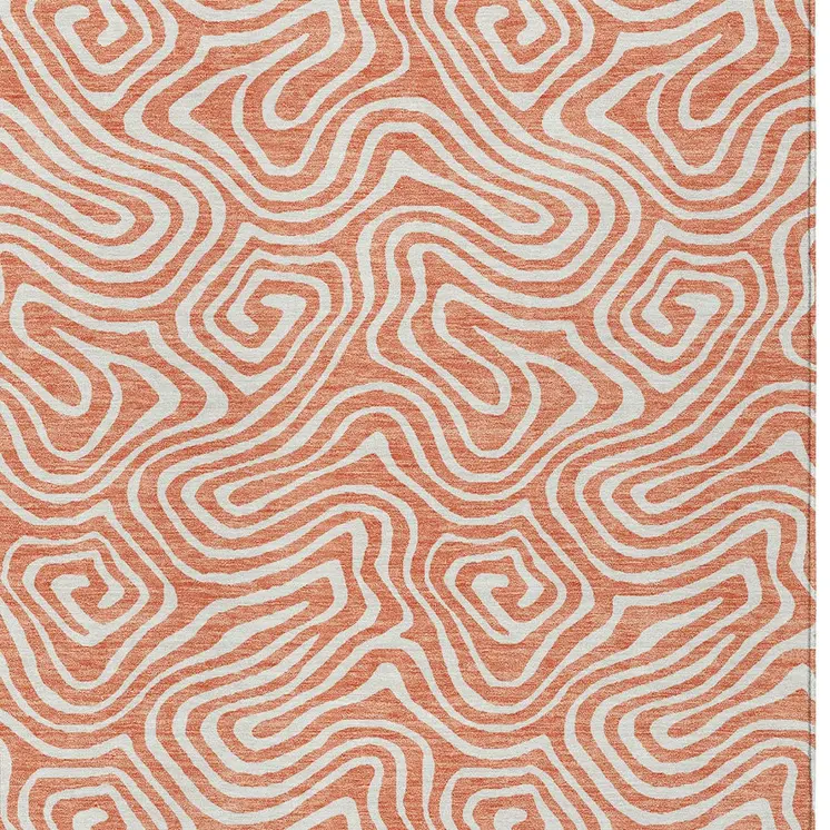 9' X 12' Salmon And Ivory Abstract Washable Indoor Outdoor Area Rug