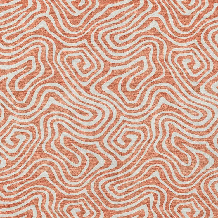 10' X 14' Salmon And Ivory Abstract Washable Indoor Outdoor Area Rug