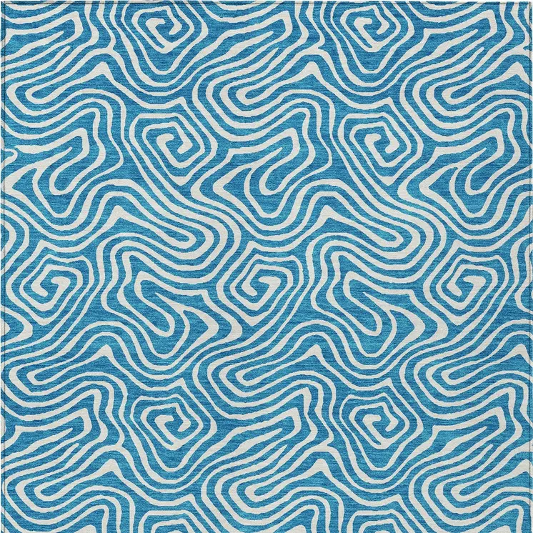 9' X 12' Teal Blue And Ivory Abstract Washable Indoor Outdoor Area Rug