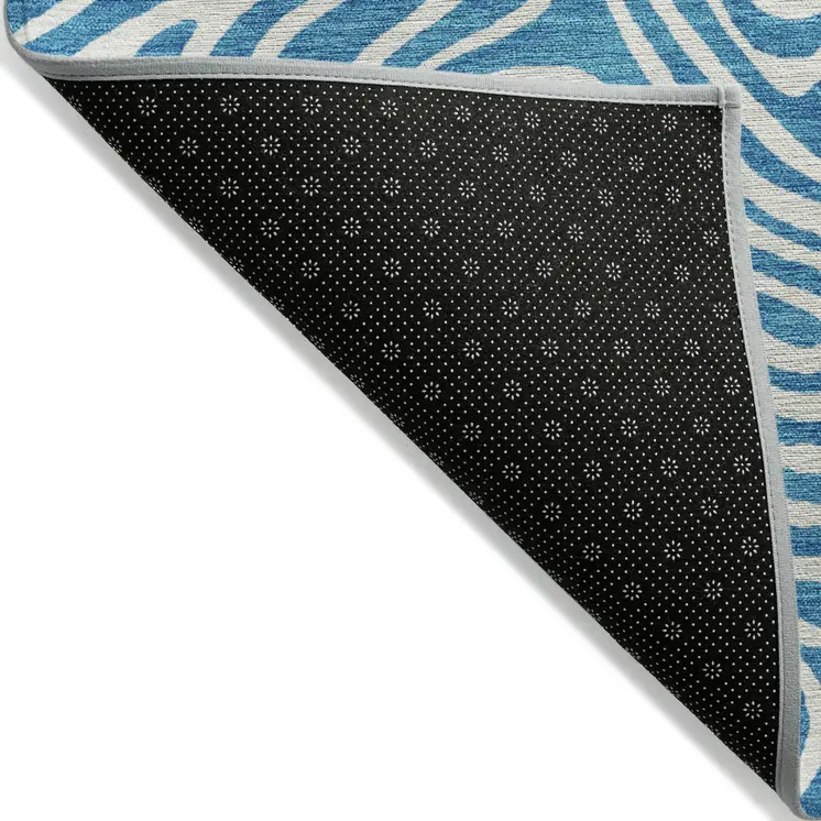 9' X 12' Teal Blue And Ivory Abstract Washable Indoor Outdoor Area Rug