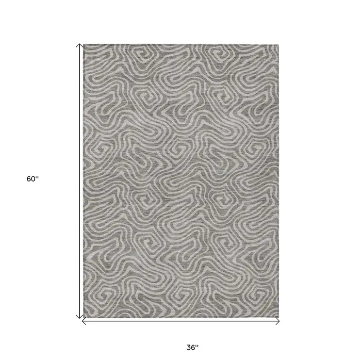 3' X 5' Taupe And Gray Abstract Washable Indoor Outdoor Area Rug