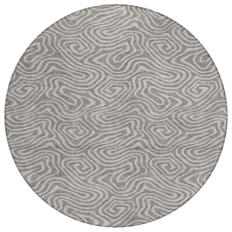 8' Taupe And Gray Round Abstract Washable Indoor Outdoor Area Rug