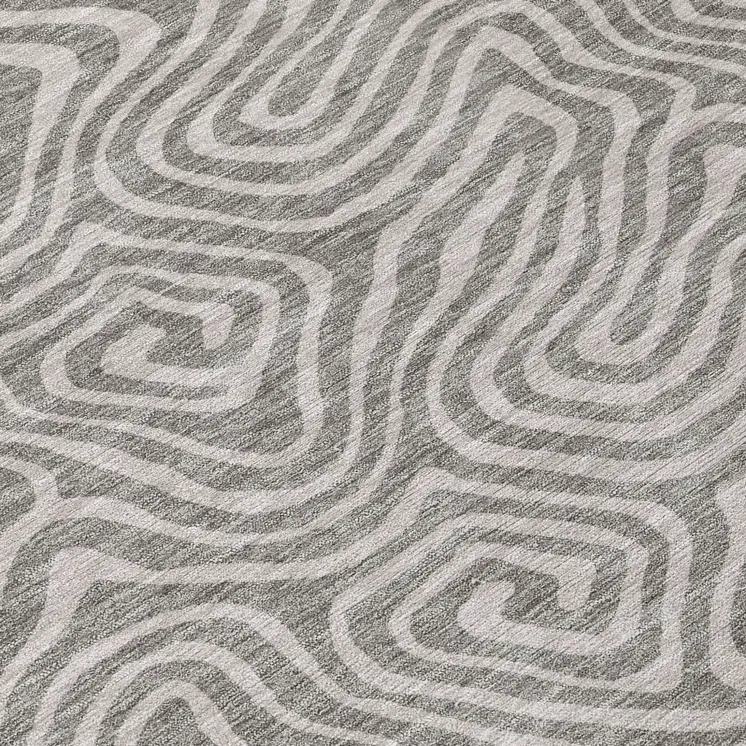 8' Taupe And Gray Round Abstract Washable Indoor Outdoor Area Rug