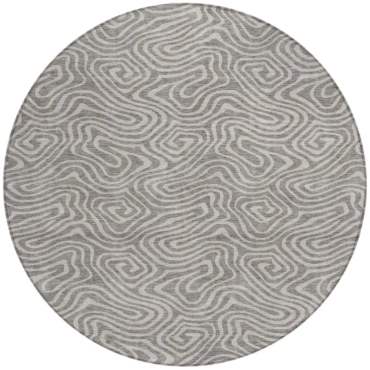 8' Taupe And Gray Round Abstract Washable Indoor Outdoor Area Rug