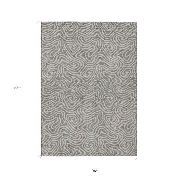 8' X 10' Taupe And Gray Abstract Washable Indoor Outdoor Area Rug